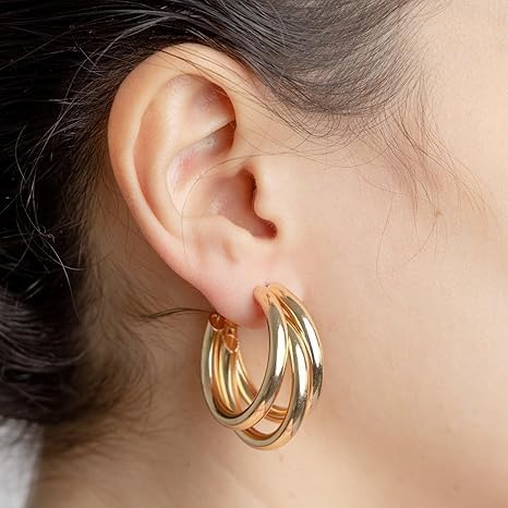 Chunky Gold Triple Hoop Earring