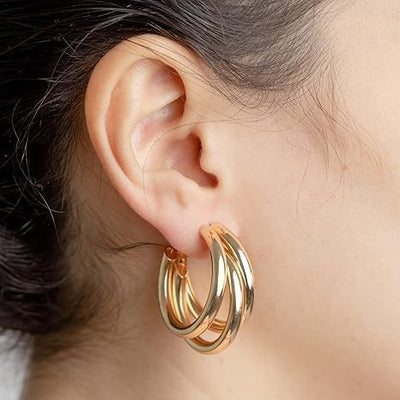 Chunky Gold Triple Hoop Earring