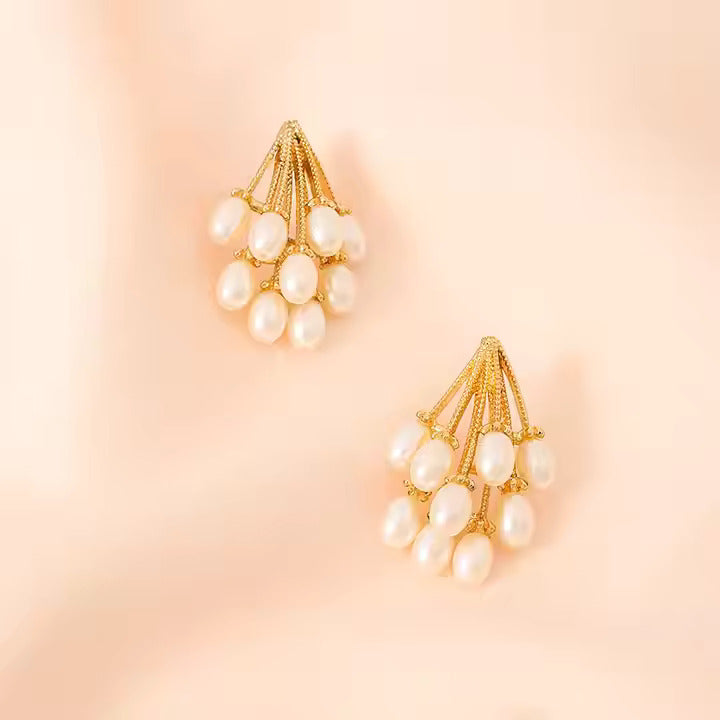 Elegant Gold & Pearl Cluster Earrings