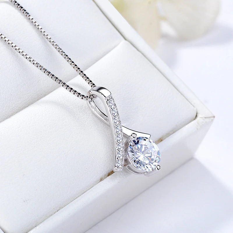 925 Silver Flower Zircon Pendant Necklace