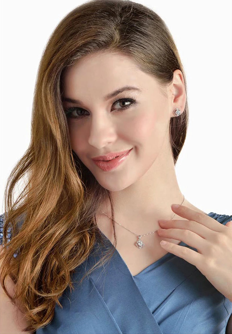 925 Sterling Silver Flower CZ Pendant Necklace
