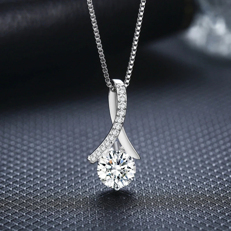 925 Silver Flower Zircon Pendant Necklace