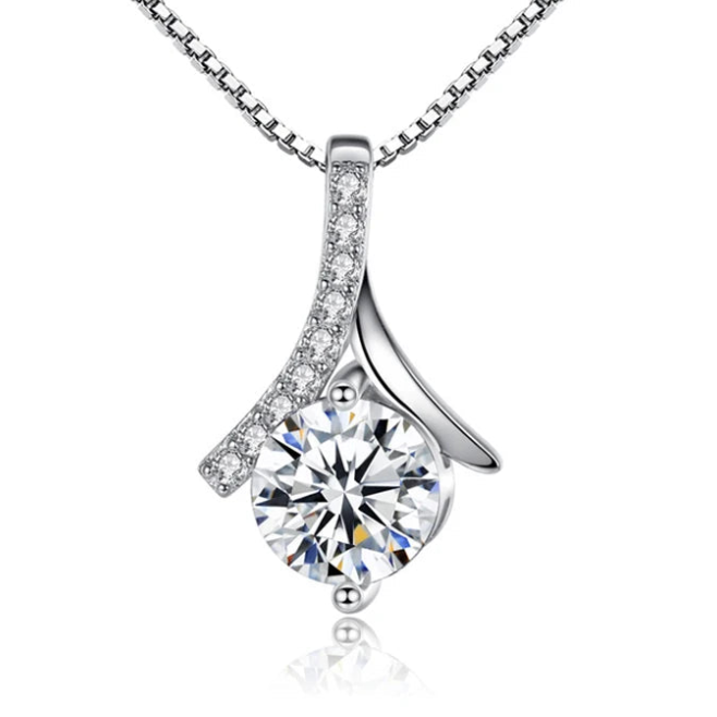 925 Silver Flower Zircon Pendant Necklace