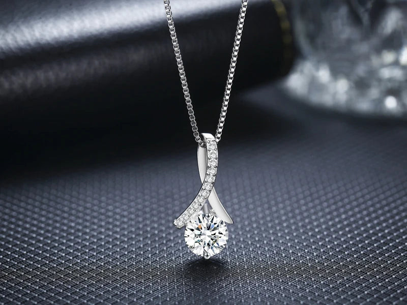 925 Silver Flower Zircon Pendant Necklace