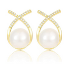 Elegant Gold Plated Pearl Stud Cross Earrings