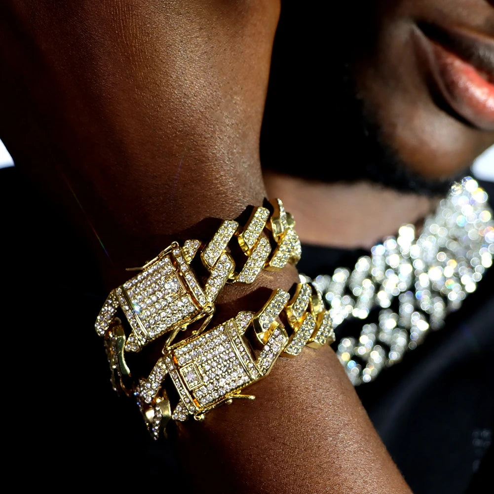 14mm cuban link chain bracelet, bold stainless steel hip hop jewelry