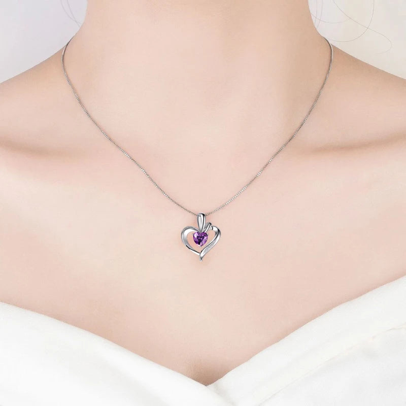 925 Silver Purple Zircon Heart Pendant Necklace