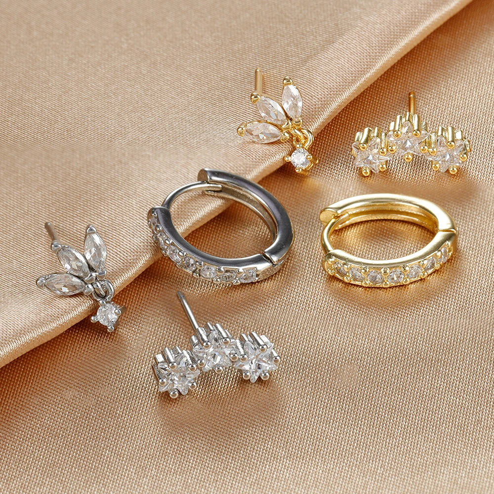 3PCS Star Zircon Hoop Huggie Earrings