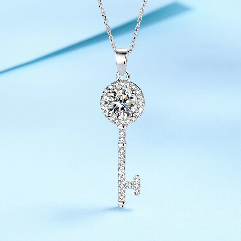 1CT Moissanite Key Pendant Necklace for Timeless Elegance