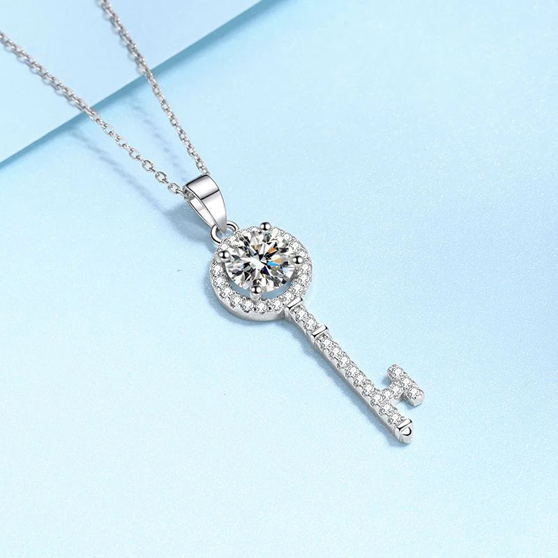 1CT Moissanite Key Pendant Necklace for Timeless Elegance
