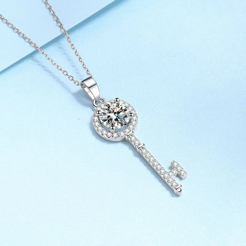 1CT Moissanite Key Pendant Necklace for Timeless Elegance