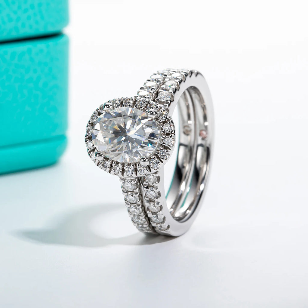 2 CT Oval Cut Moissanite Bridal Ring Set
