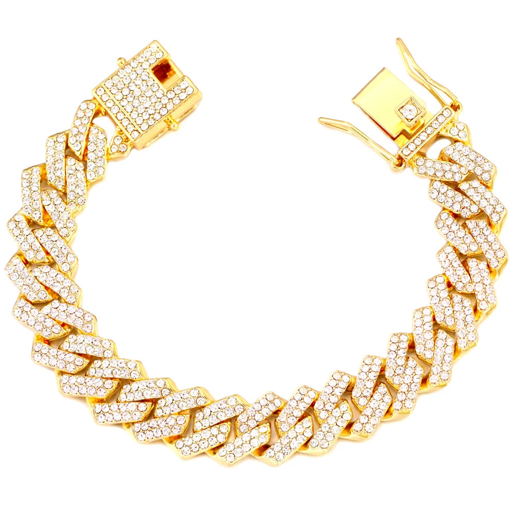 14mm cuban link chain bracelet, bold stainless steel hip hop jewelry