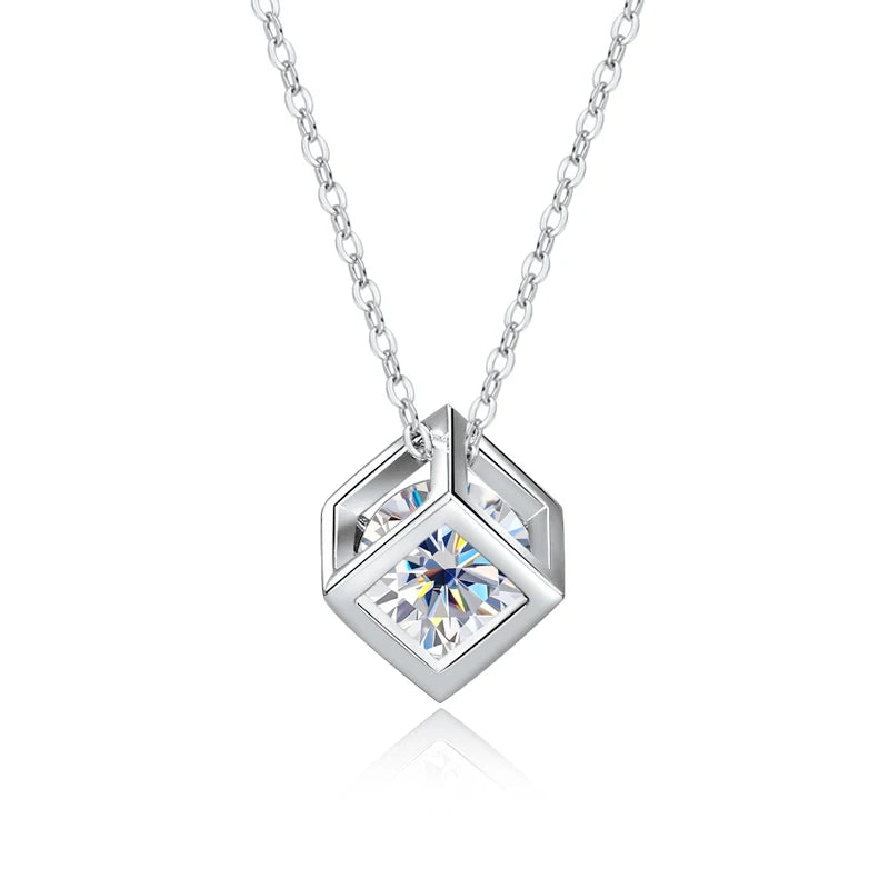 S925 Sterling Silver 1CT Moissanite Square Pendant Necklace