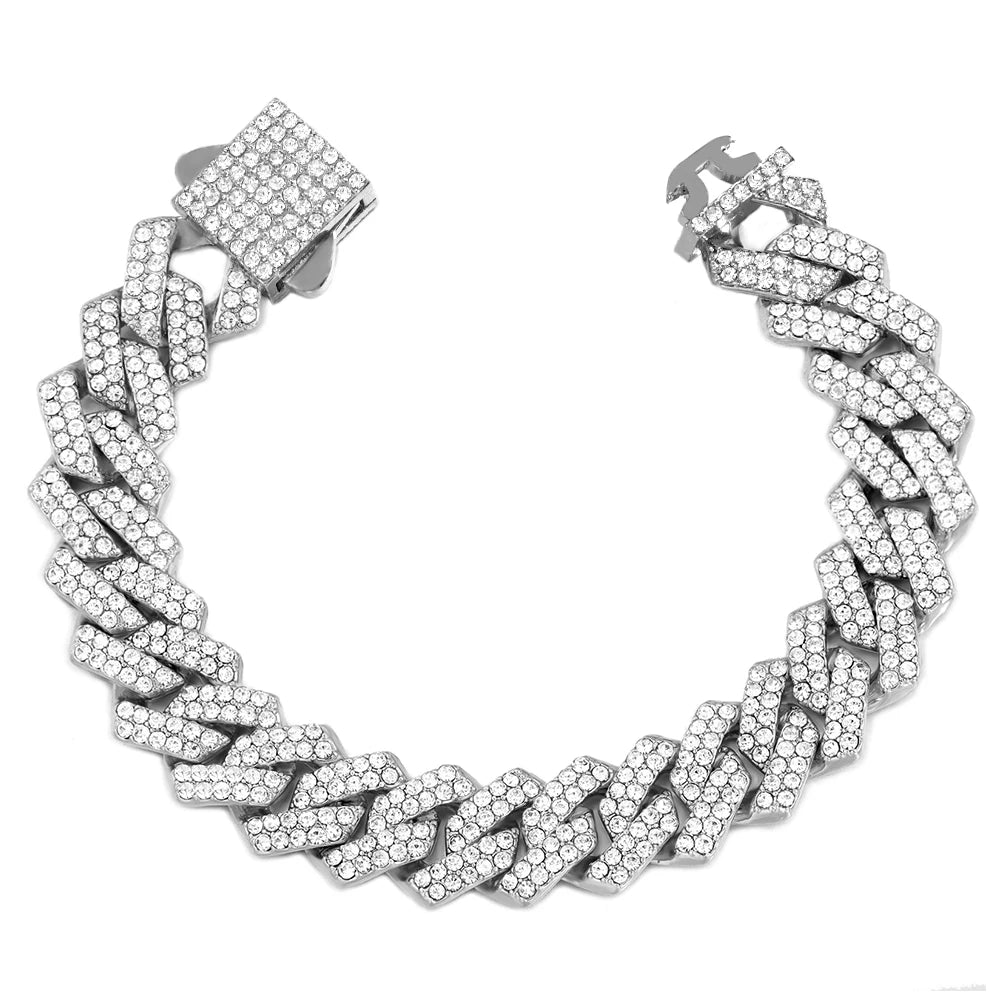 14mm cuban link chain bracelet, bold stainless steel hip hop jewelry