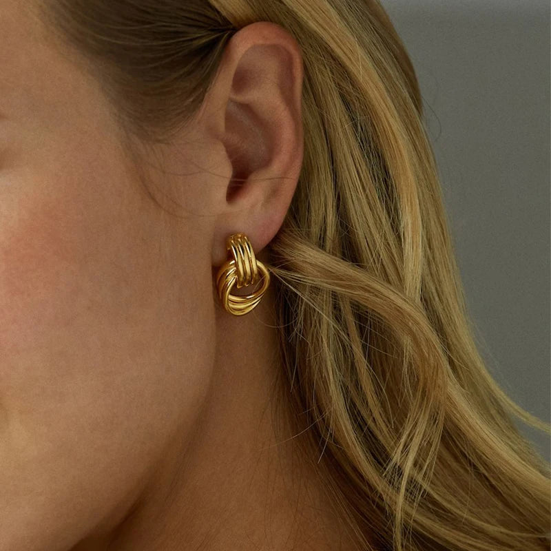 Three-Layer Textured Knot Earrings for Women