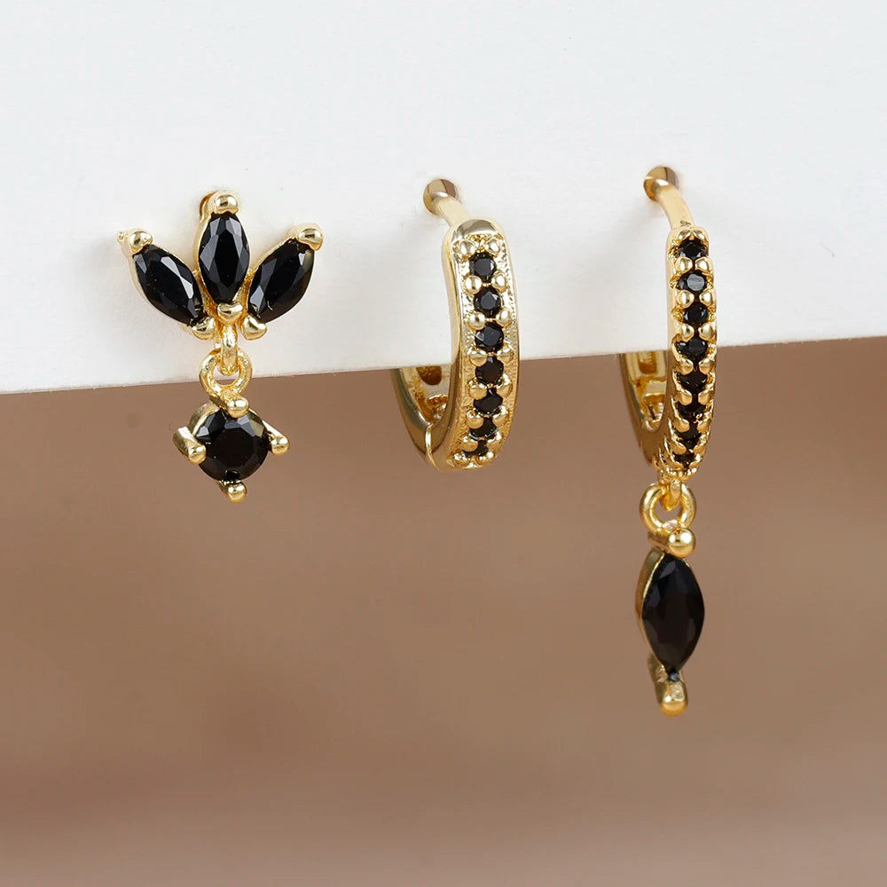 3pcs horse eye zircon stud earrings set, sparkling minimalist jewelry