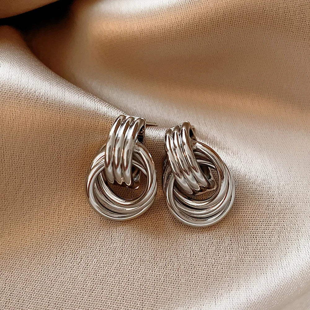 Three-Layer Textured Knot Earrings for Women