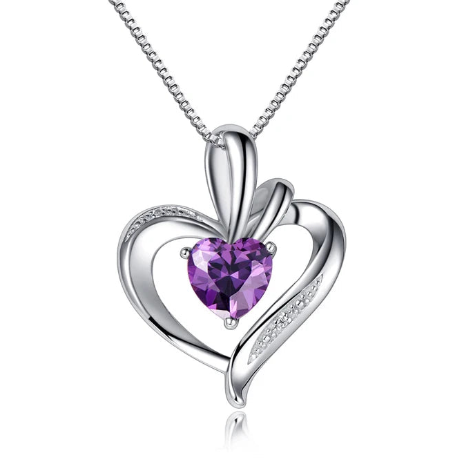 925 Silver Purple Zircon Heart Pendant Necklace