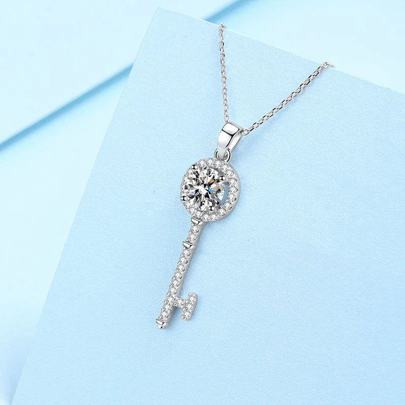 1CT Moissanite Key Pendant Necklace for Timeless Elegance