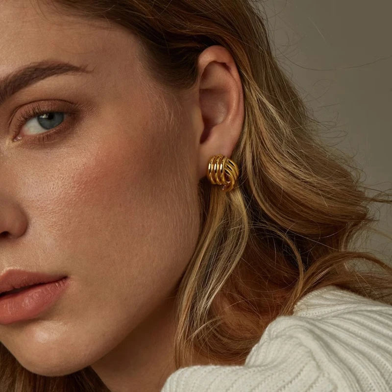 Three-Layer Textured Knot Earrings for Women