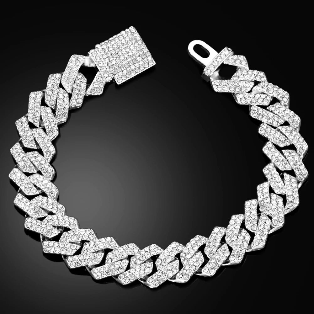 14mm cuban link chain bracelet, bold stainless steel hip hop jewelry