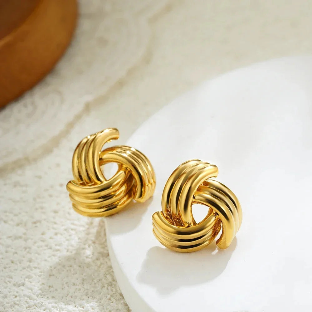 Three-Layer Textured Knot Earrings for Women