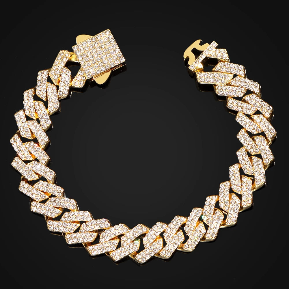 14mm cuban link chain bracelet, bold stainless steel hip hop jewelry