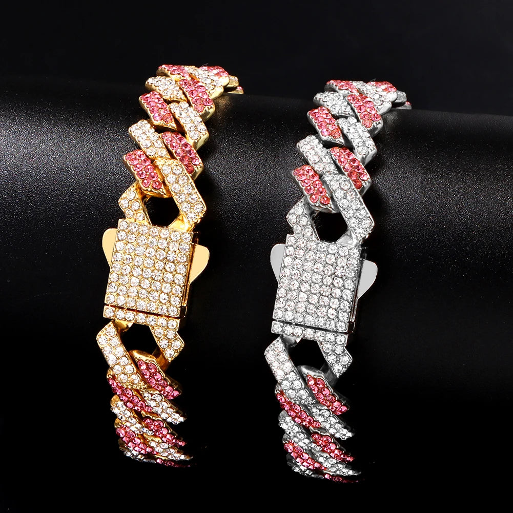 14mm cuban link chain bracelet, bold stainless steel hip hop jewelry