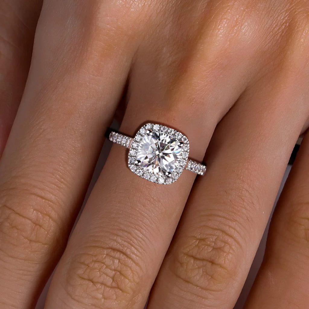 3 CT Round Cut Moissanite Halo Engagement Ring