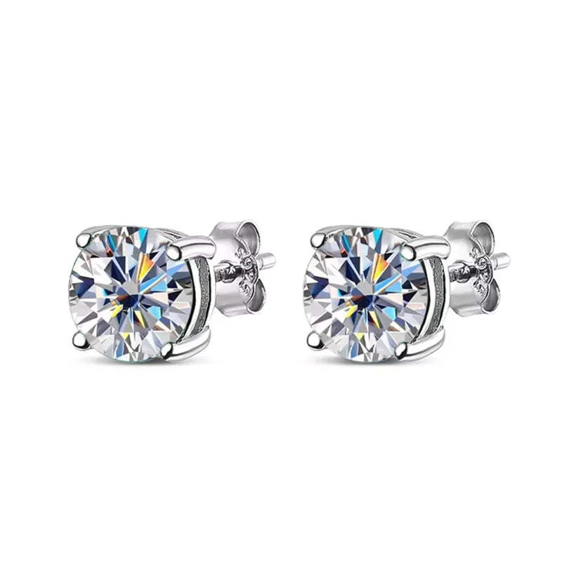 VVS1 D Round Moissanite Stud Earrings for Women