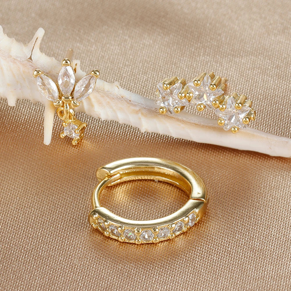 3PCS Star Zircon Hoop Huggie Earrings