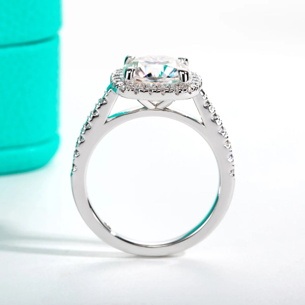 3 CT Round Cut Moissanite Halo Engagement Ring