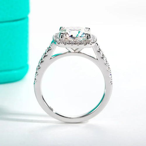 3 CT Round Cut Moissanite Halo Engagement Ring