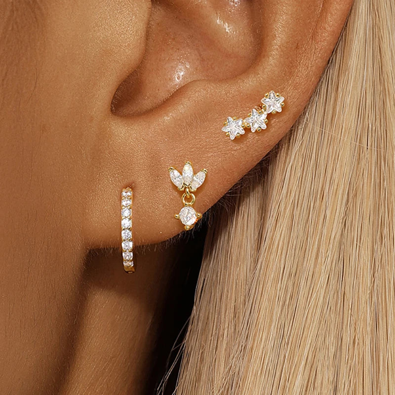 3PCS Star Zircon Hoop Huggie Earrings