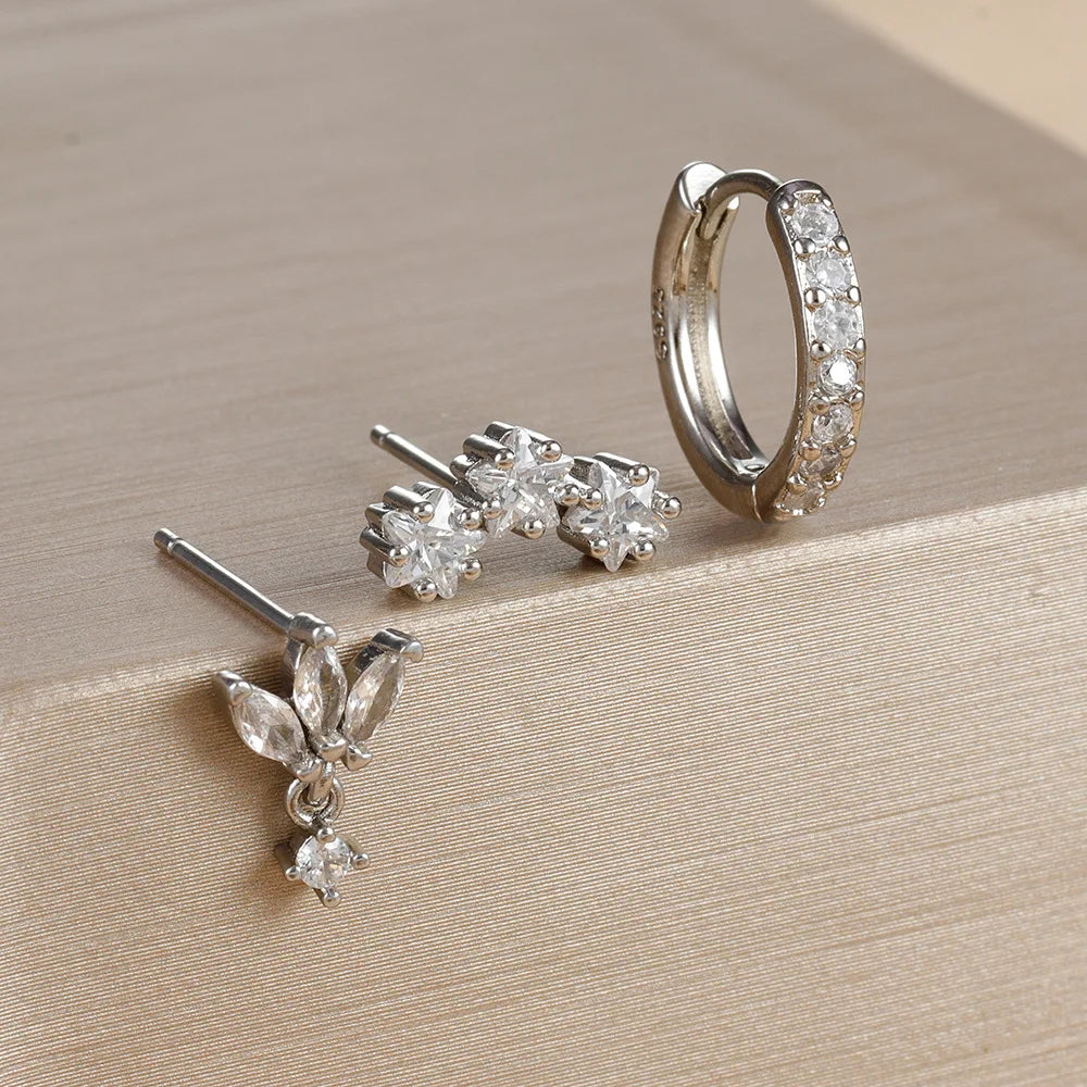 3pcs star zircon hoop huggie earrings set, sparkling minimalist jewelry for women