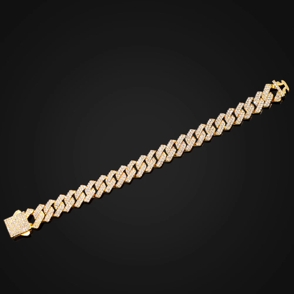 14mm cuban link chain bracelet, bold stainless steel hip hop jewelry