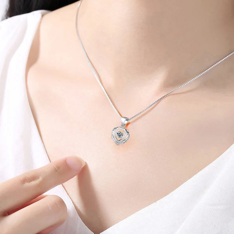 925 Sterling Silver Heart Pendant Necklace for Women