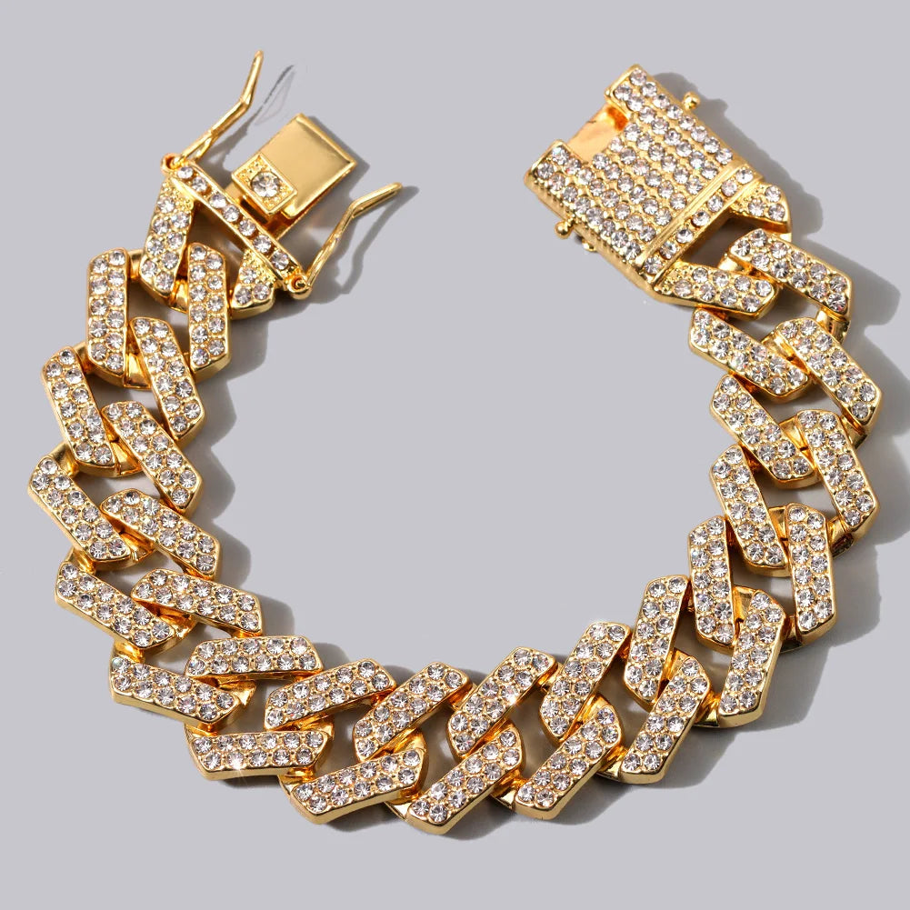 14mm cuban link chain bracelet, bold stainless steel hip hop jewelry