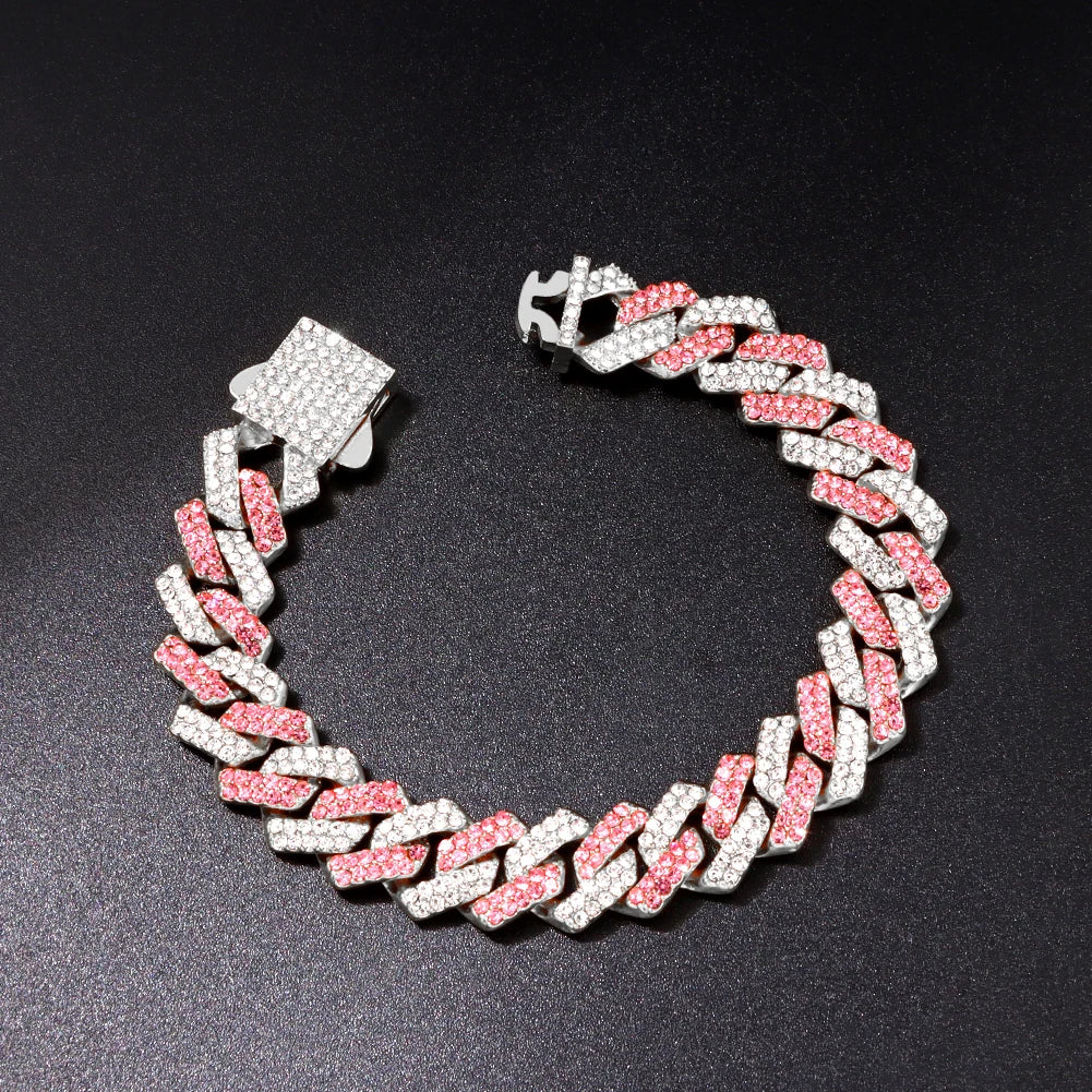 14mm cuban link chain bracelet, bold stainless steel hip hop jewelry