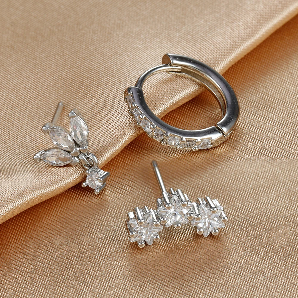 3PCS Star Zircon Hoop Huggie Earrings