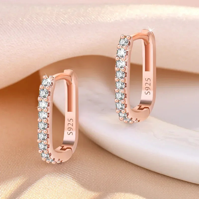 925 Sterling Silver Crystal Fashion Hoop Earrings