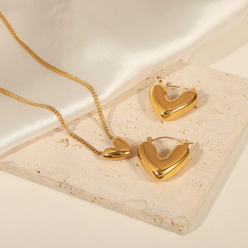 Golden Puff Heart Hoop Earrings