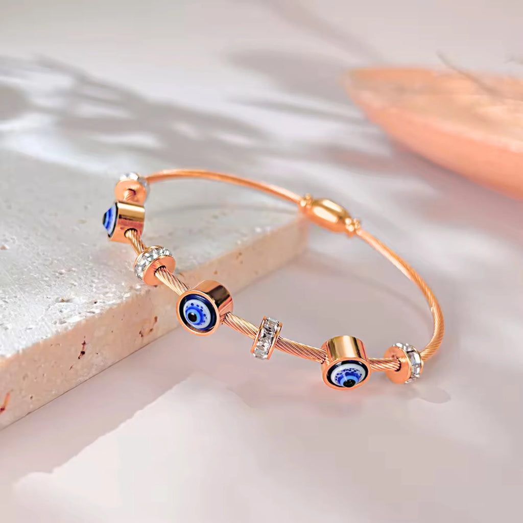 Rose Gold Evil Eye Bangle Bracelet
