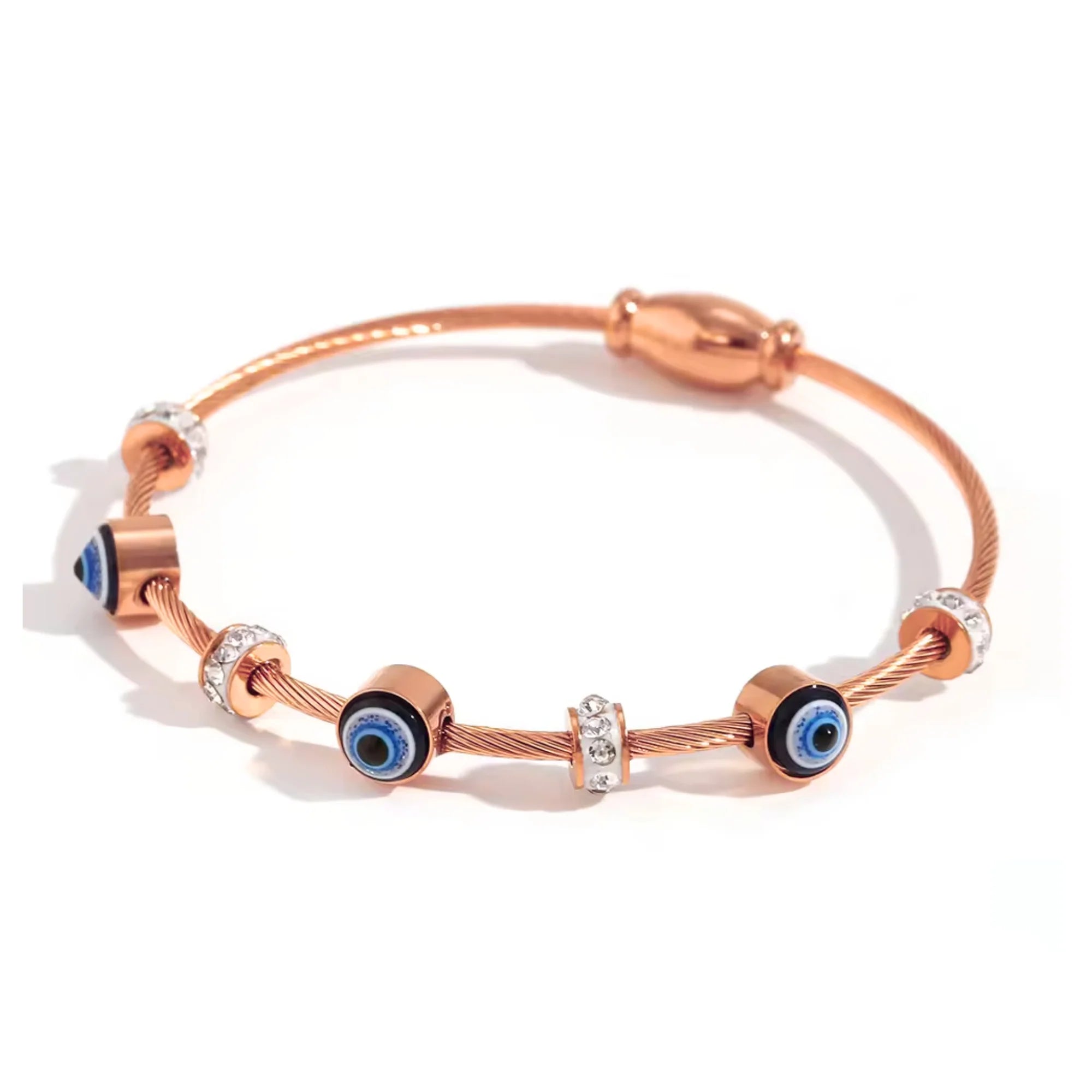 Rose Gold Evil Eye Bangle Bracelet