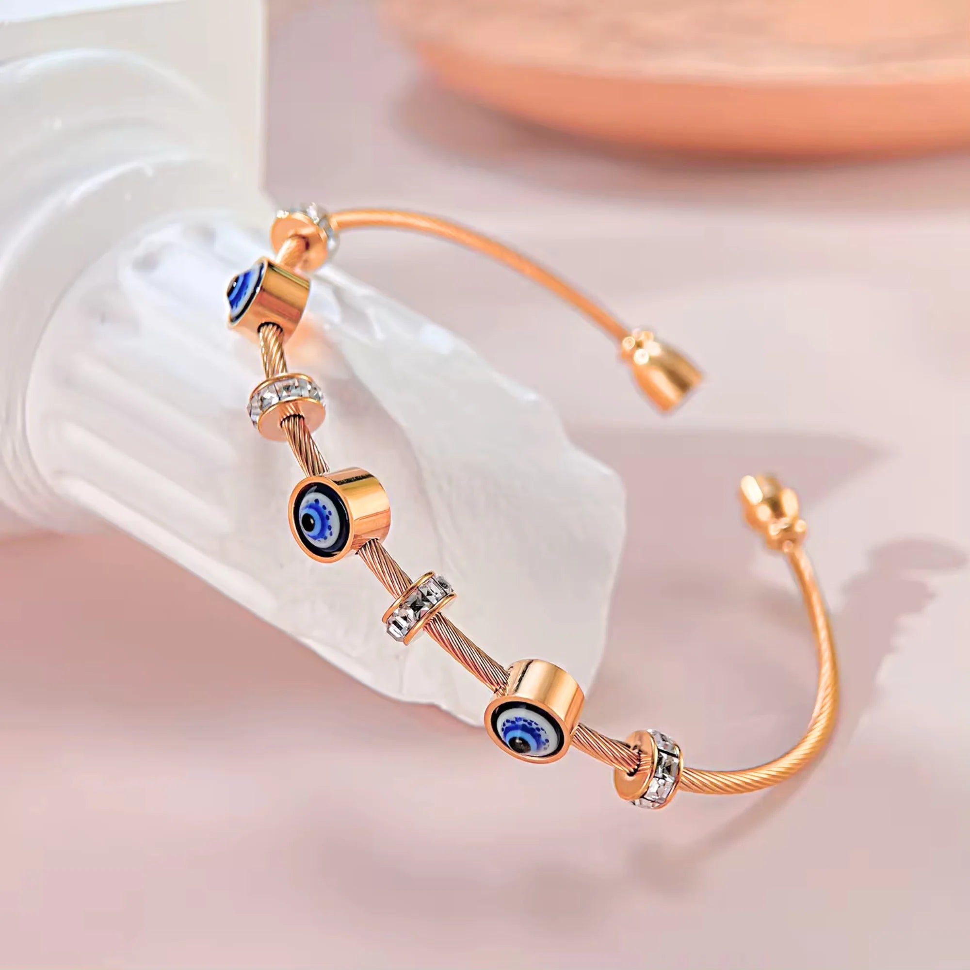 Rose Gold Evil Eye Bangle Bracelet