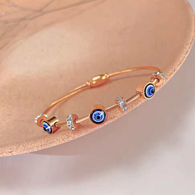 Rose Gold Evil Eye Bangle Bracelet