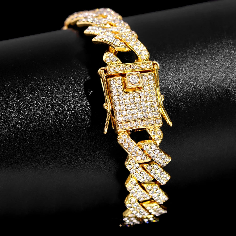 14mm cuban link chain bracelet, bold stainless steel hip hop jewelry