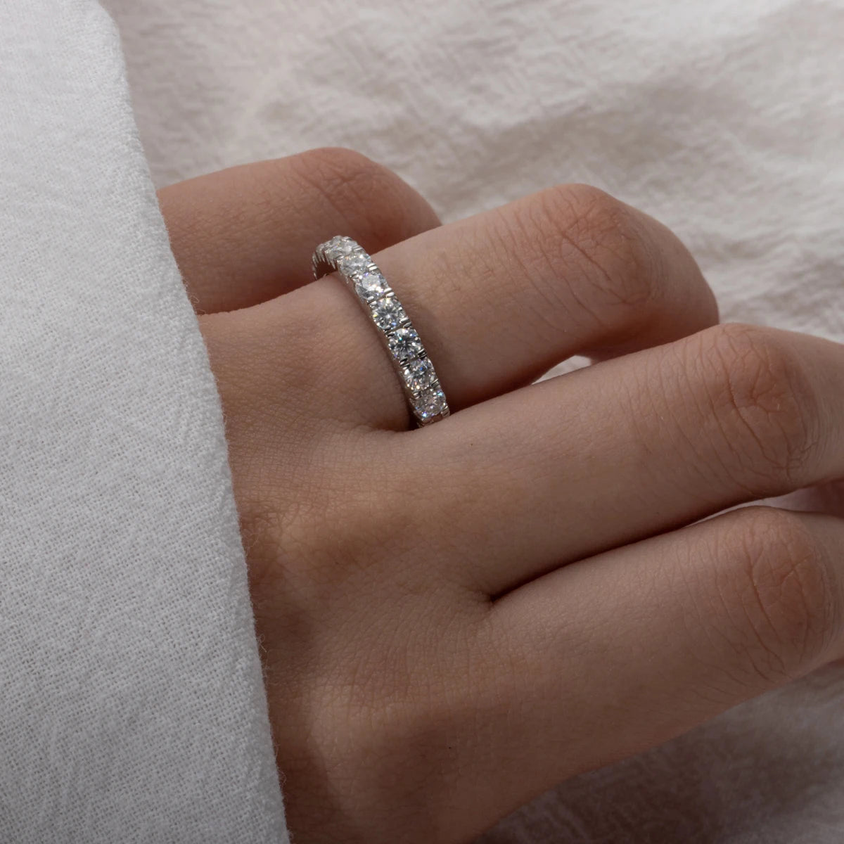 3 MM Round Cut Full Eternity Moissanite Band Ring