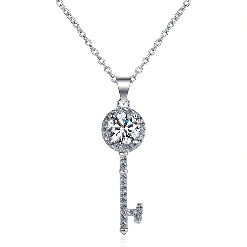 1CT Moissanite Key Pendant Necklace for Timeless Elegance